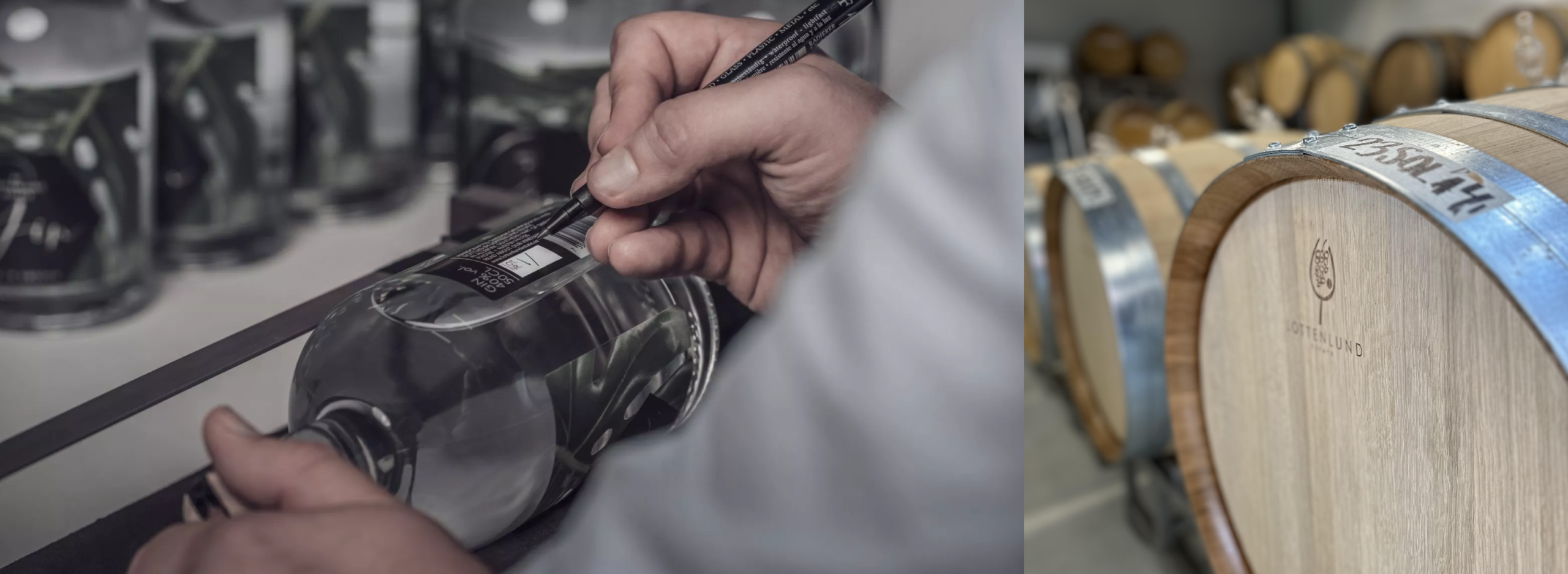 Handskriven signatur på varje flaska, tunnor på destilleri.