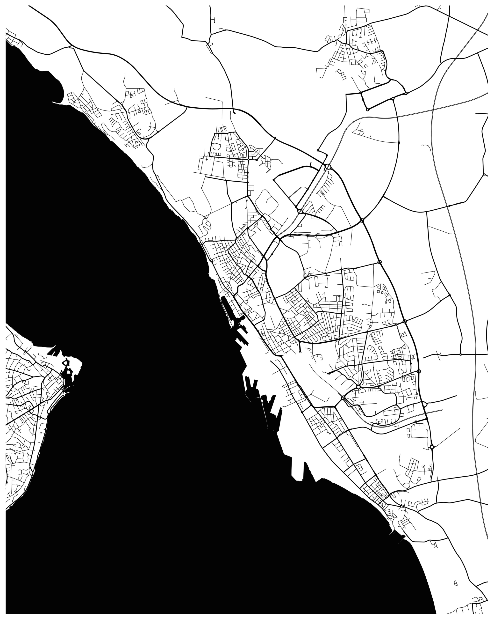 Karta över Helsingborg med Öresund och Helsingör