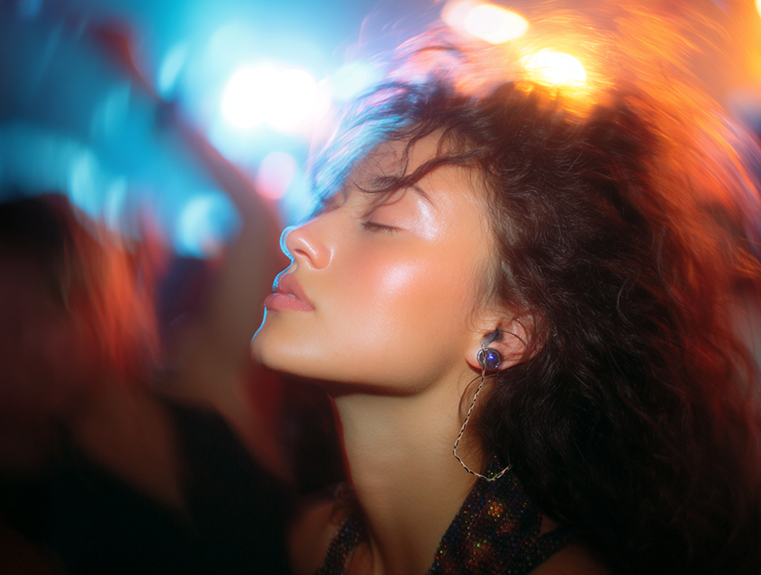 Nyheter Tjej med öronproppar på konsert.